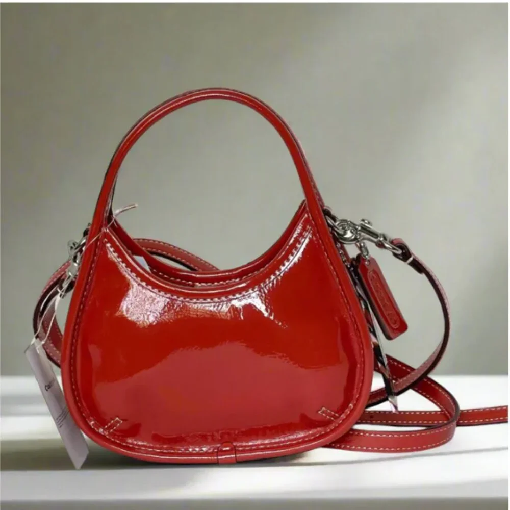 Coach Coachtopia Mini Ergo Crinkle Patent Bag Deep Orange CQ832 - Picture 1 of 12
